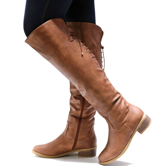 Shoes - New Tan Over the Knee Back Lace Riding Boots